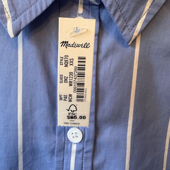 Madewell Maybel Top Womens XXS Blue Striped Button Up Adjustable Sleeves NWT NEW - Picture 7 of 14